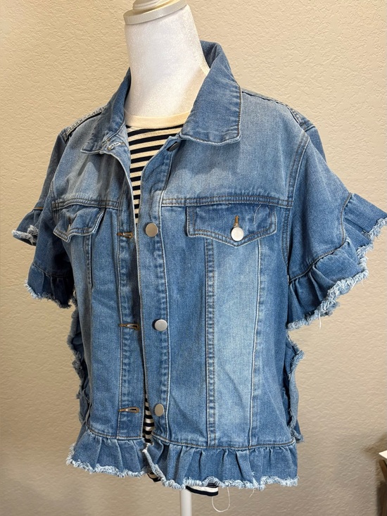 Three Bird Nest Jackets & Blazers - Three Bird Nest Scottie Ruffle Denim Jacket S/M Cropped Boho Jean Jacket